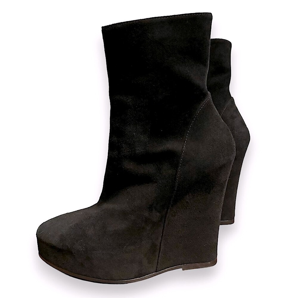 Ann Demeulemeester Black Suede Wedge Ankle Boots